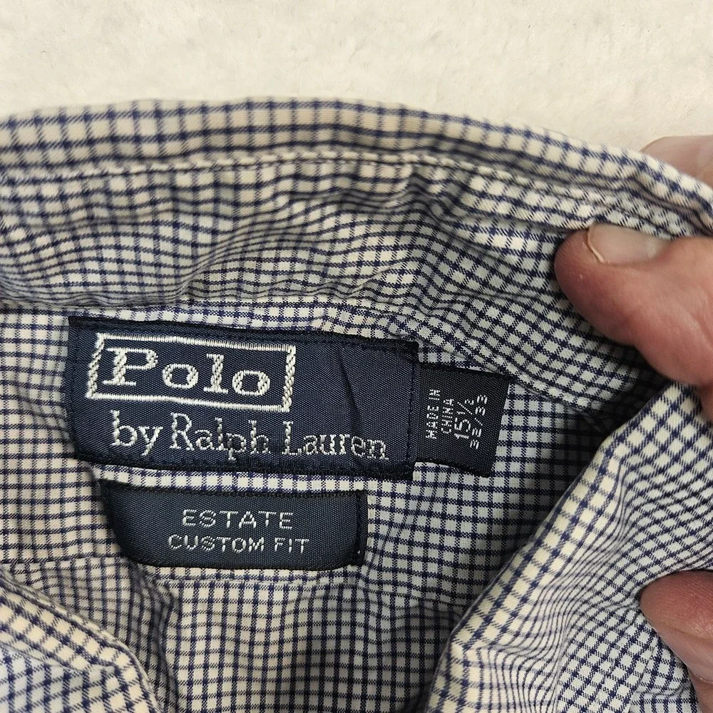 Y2K Polo Ralph Lauren Estate Classic Fit Gingham Shirt Blue White 15.5 33 Mens L
